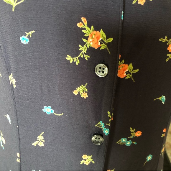 Vtg Eddie Bauer navy floral cottagecore prairie midi shirt dress button down M - Picture 5 of 13
